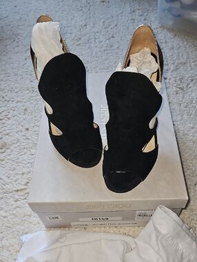 Jimmy Choo Black Suede Cutout Peep-Toe Heels